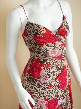 Dusk Y2K Animal Print Floral Maxi Pleated Slip Dress